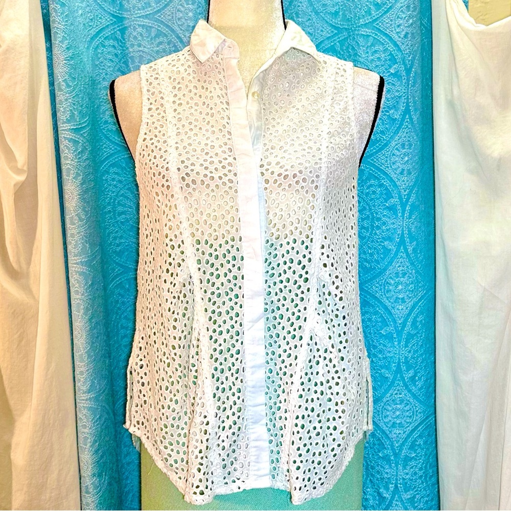 🌟 Won Hundred Eyelet Anymore Sleeveless Collared Shirt Sz XS/S #S1